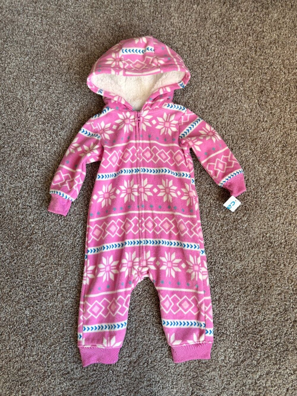 NEW Carter's Baby Girl Fleece Snowflake Fair Isle Hooded Jumpsuit/One-Piece 6mo